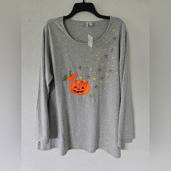 Cato Sweatshirt Womens 18 Plus Gray Halloween Pumpkins Long Sleeve Festive - Picture 6 of 9